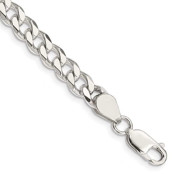 Sterling Silver Heavy 7mm Curb Link ID Bracelet – 8 Inch – Mens Engravable Plate