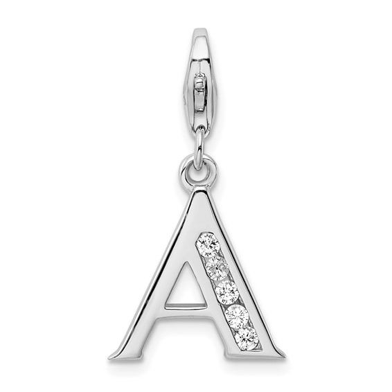 Sterling Silver CZ Letter A Charm with Lobster Clasp
