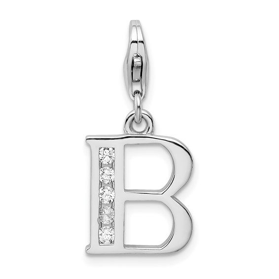 Sterling Silver CZ Letter B Charm with Lobster Clasp