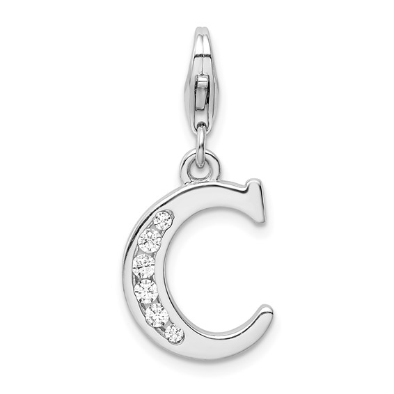 Sterling Silver CZ Letter C Charm with Lobster Clasp