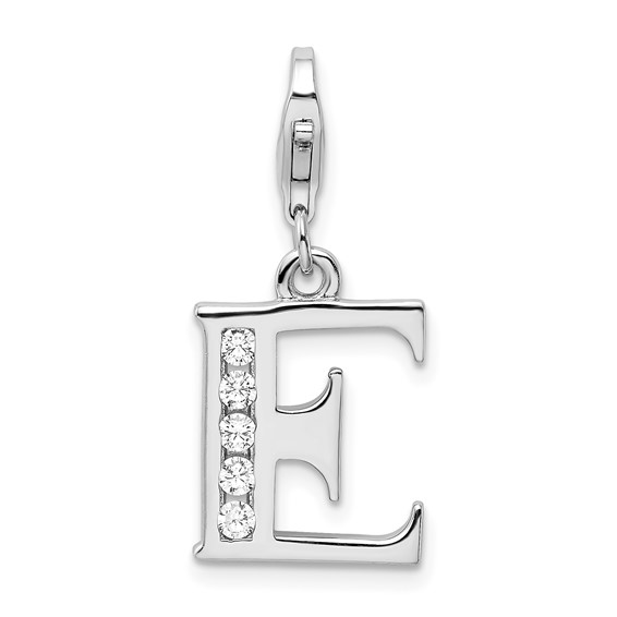 Sterling Silver CZ Letter E Charm with Lobster Clasp