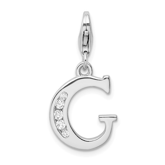 Sterling Silver CZ Letter G Charm with Lobster Clasp