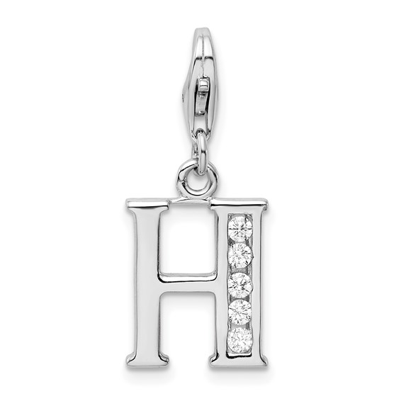Sterling Silver CZ Letter H Charm with Lobster Clasp