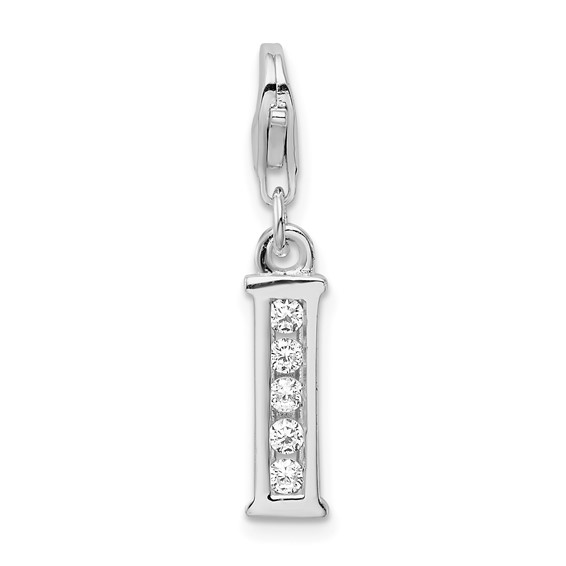 Sterling Silver CZ Letter I Charm with Lobster Clasp