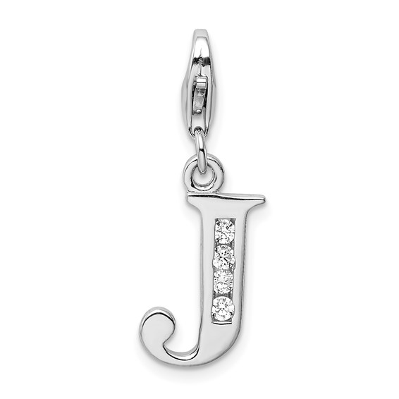 Sterling Silver CZ Letter J Charm with Lobster Clasp