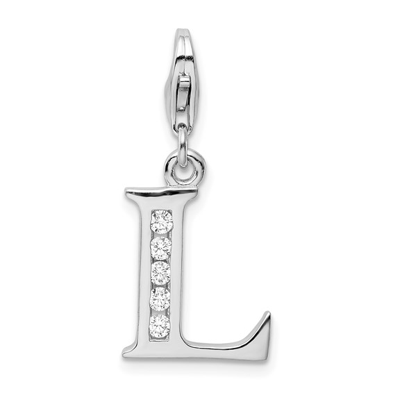 Sterling Silver CZ Letter L Charm with Lobster Clasp