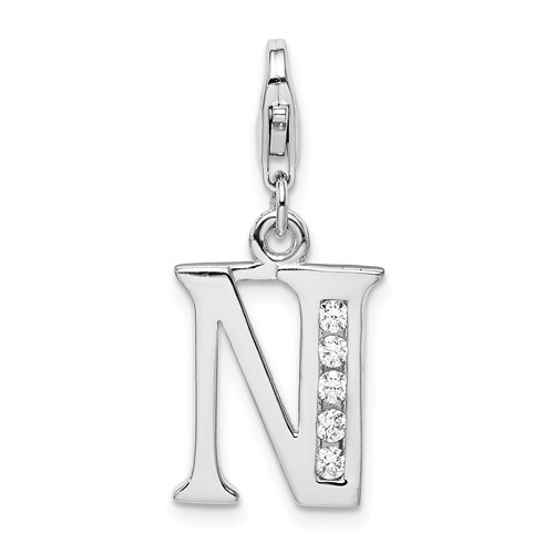 Sterling Silver CZ Letter N Charm with Lobster Clasp