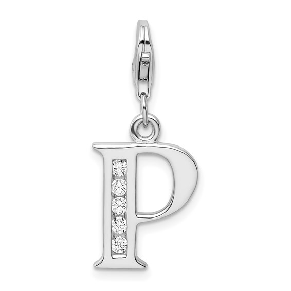 Sterling Silver CZ Letter P Charm with Lobster Clasp