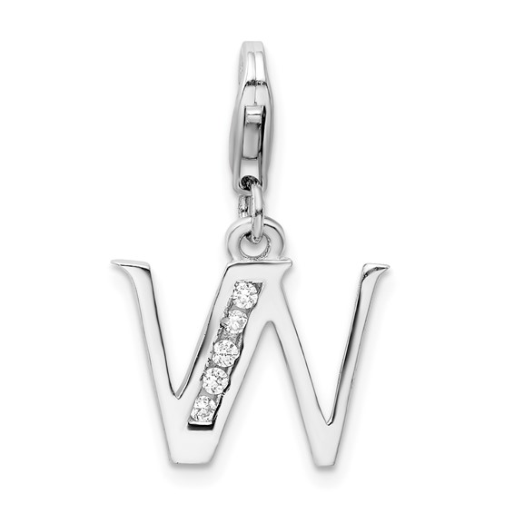 Sterling Silver CZ Letter W with Lobster Clasp Charm