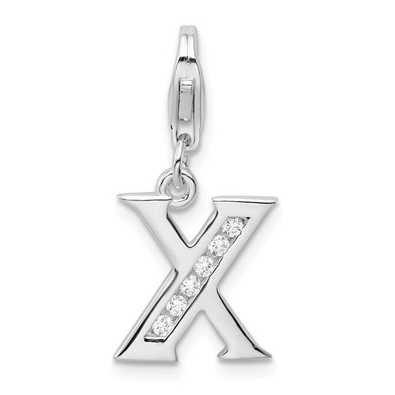 Sterling Silver CZ Letter X with Lobster Clasp Charm