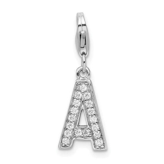 Sterling Silver CZ Letter A with Lobster Clasp Charm