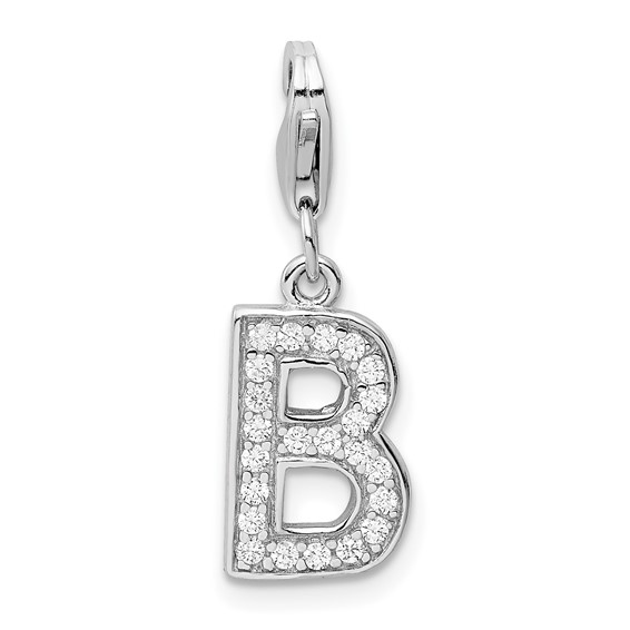 Sterling Silver CZ Letter B with Lobster Clasp Charm