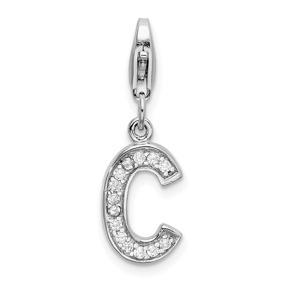 Sterling Silver CZ Letter C with Lobster Clasp Charm