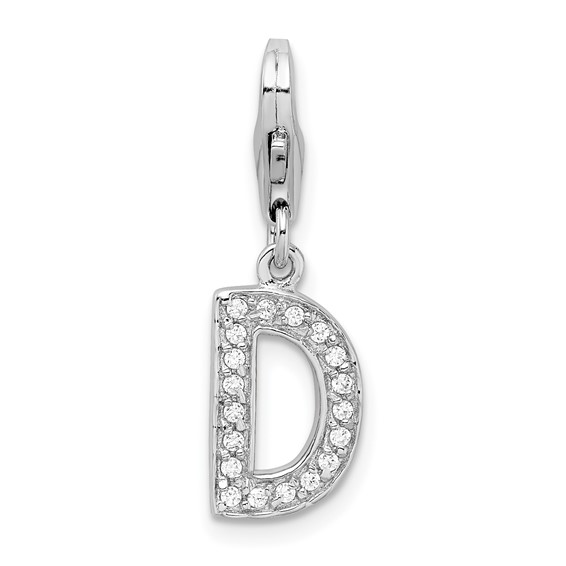 Sterling Silver CZ Block Letter D Charm with Lobster Clasp