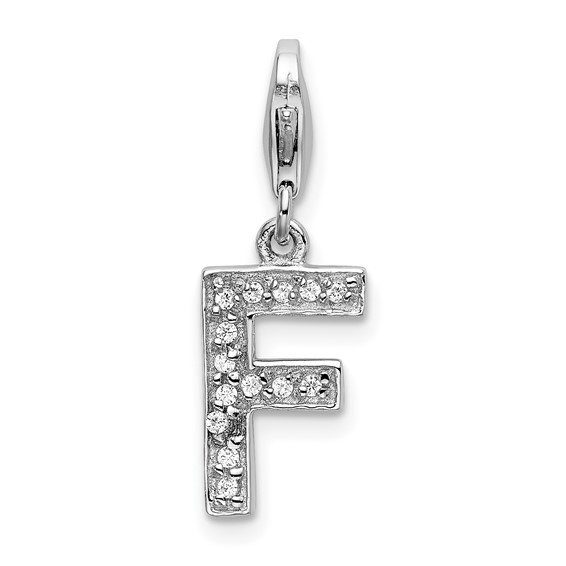 Sterling Silver CZ Letter F with Lobster Clasp Charm