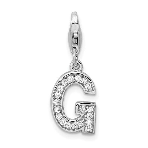 Sterling Silver CZ Letter G with Lobster Clasp Charm