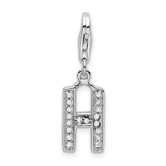 Sterling Silver CZ Letter H with Lobster Clasp Charm