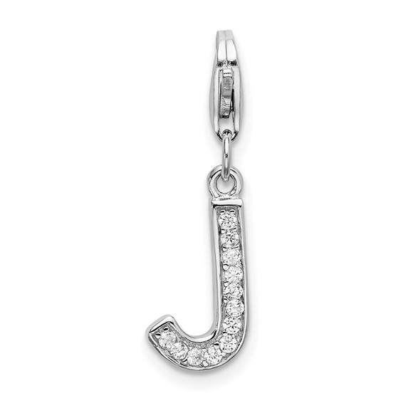 Sterling Silver CZ Letter J with Lobster Clasp Charm