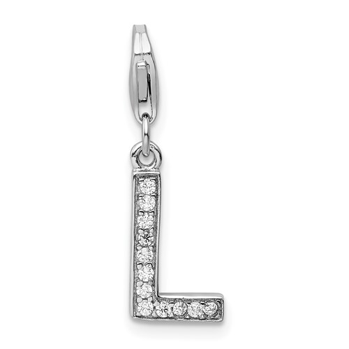 Sterling Silver CZ Letter L with Lobster Clasp Charm