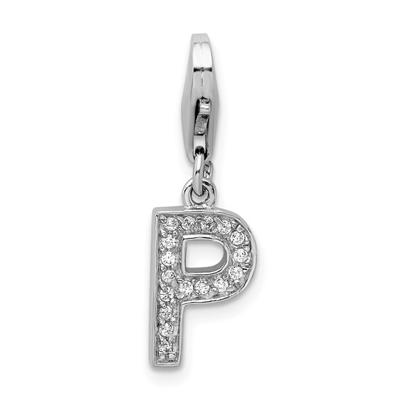 Sterling Silver CZ Letter P with Lobster Clasp Charm