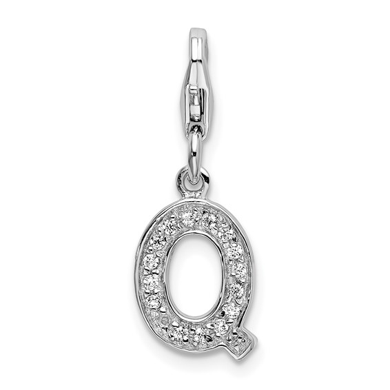 Sterling Silver CZ Letter Q with Lobster Clasp Charm