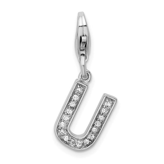 Sterling Silver CZ Letter U Charm with Lobster Clasp QCC105U