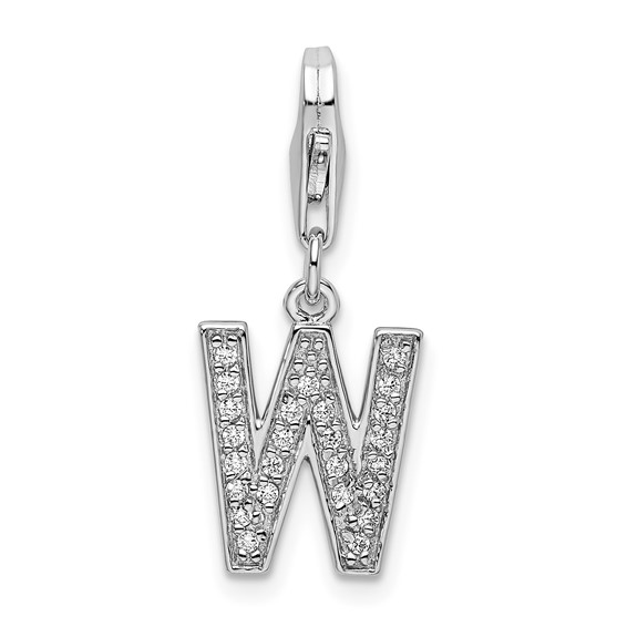Sterling Silver CZ Letter W Charm with Lobster Clasp