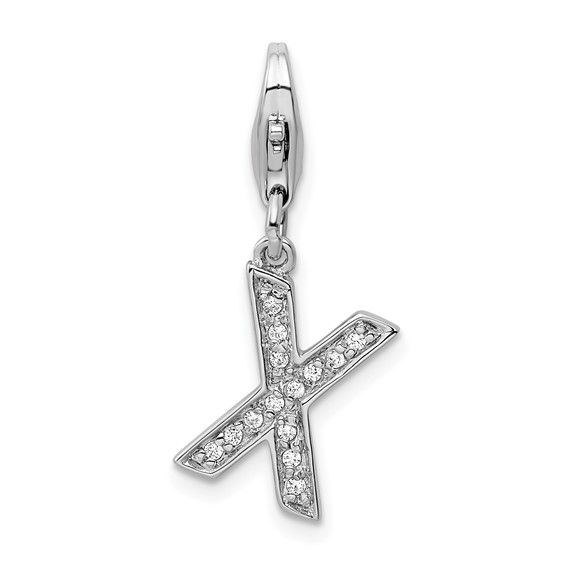 Sterling Silver CZ Letter X Charm with Lobster Clasp