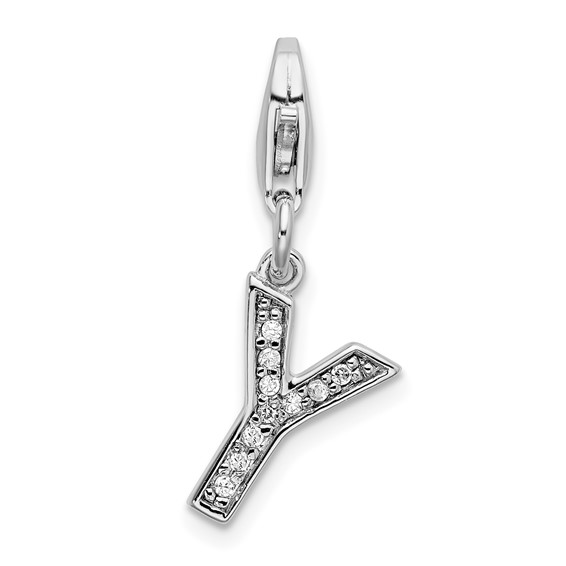 Sterling Silver CZ Letter Y Charm with Lobster Clasp