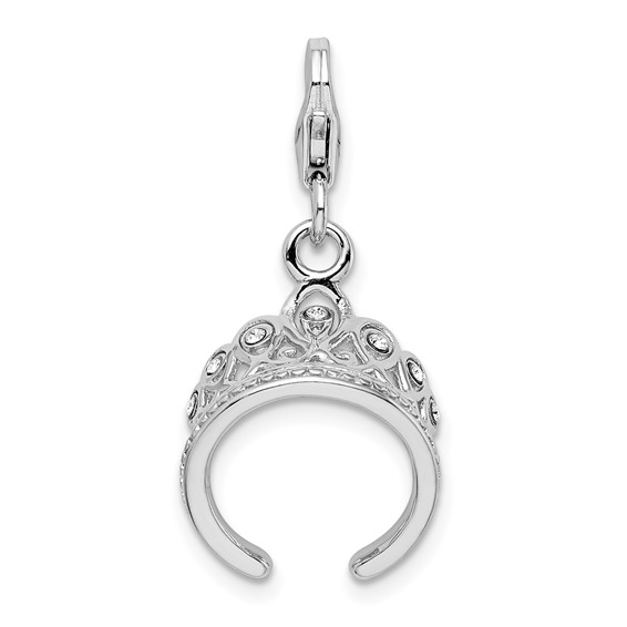 Sterling Silver 3-D Swarovski Crystal Tiara Charm with Lobster Clasp