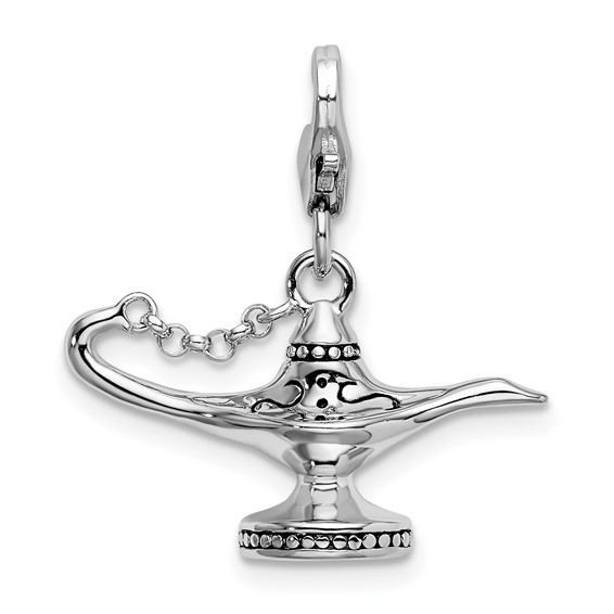 Sterling Silver 3-D Enameled Magic Lamp with Lobster Clasp Charm