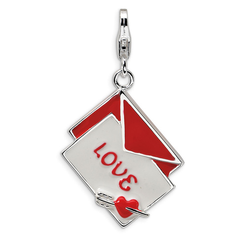 Sterling Silver 3-D Enameled Love Letter Charm with Lobster Clasp