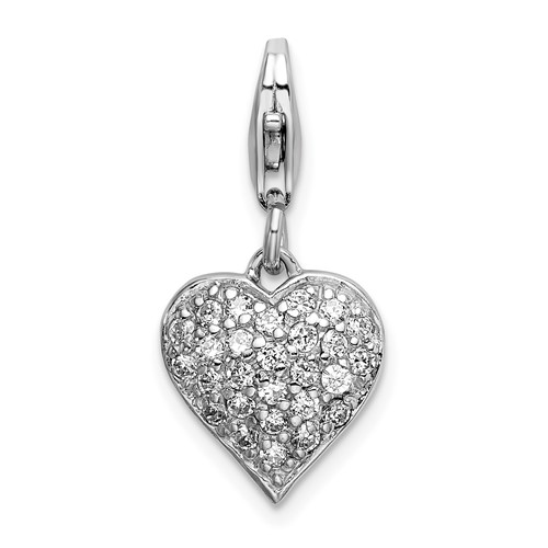 Sterling Silver Reversible CZ and Red Enamel Heart Charm