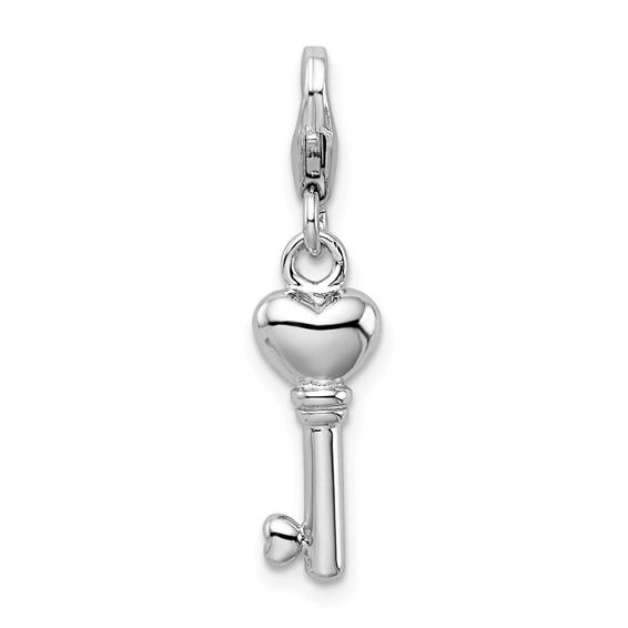 Sterling Silver 3-D Key Heart Charm with Lobster Clasp