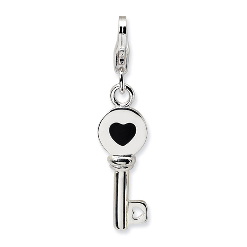 Sterling Silver 3-D Enameled Heart Key Charm with Lobster Clasp