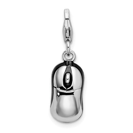 Sterling Silver 3-D Enameled Mouse with Lobster Clasp Charm