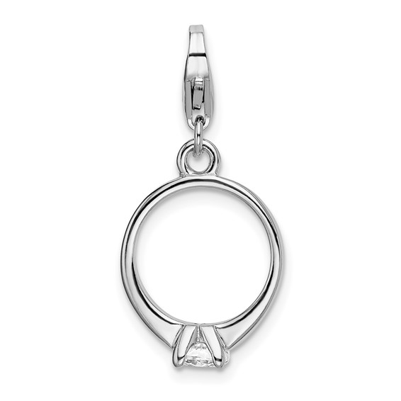 Sterling Silver CZ Ring Charm with Lobster Clasp