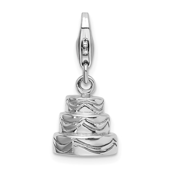 Sterling Silver 3-D Wedding Cake with Lobster Clasp Charm