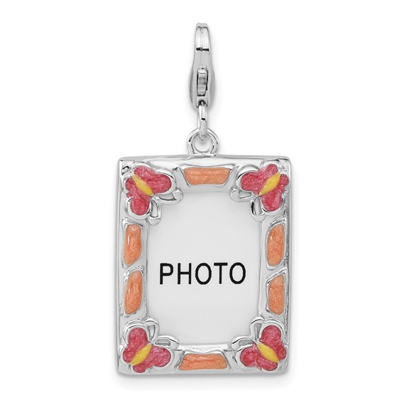 Sterling Silver 3-D Enameled Photo Frame with Lobster Clasp Charm