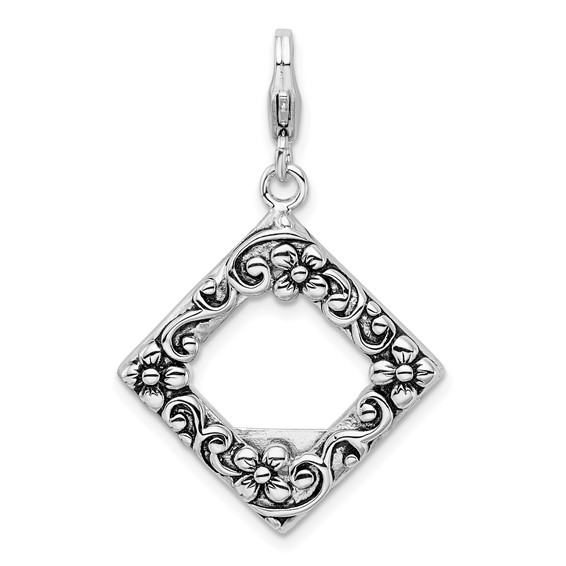 Sterling Silver 2-D Antiqued Photo with Lobster Clasp Charm