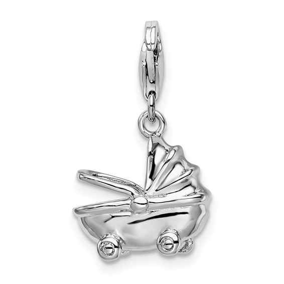 Sterling Silver Baby Carriage with Lobster Clasp Charm
