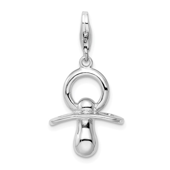 Sterling Silver 3-D Pacifier Charm with Lobster Clasp