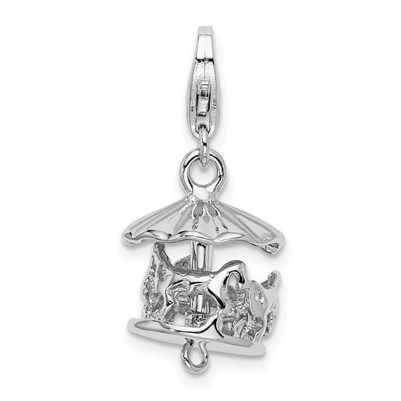 Sterling Silver Antiqued Moveable Carousel with Lobster Clasp Charm