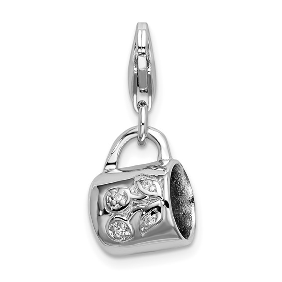 Sterling Silver CZ Baby Cup with Lobster Clasp Charm