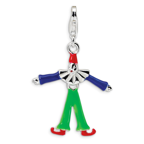 Sterling Silver Enamel Clown with Lobster Clasp Charm