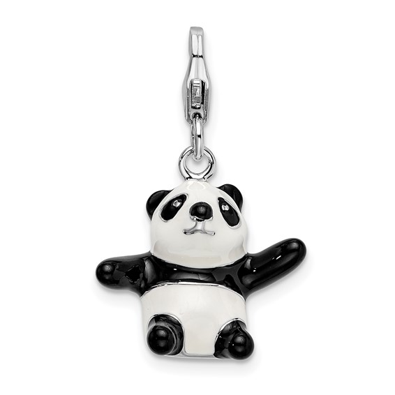 Sterling Silver 3-D Enameled Panda Charm with Lobster Clasp