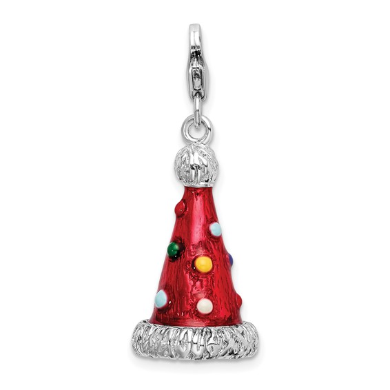 Sterling Silver 3-D Enameled Red Party Hat Charm
