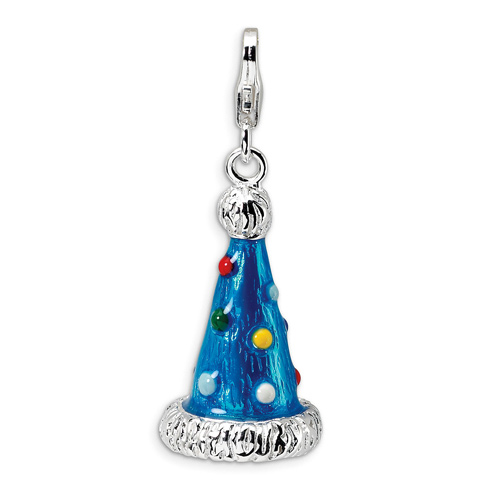Sterling Silver 3-D Enameled Party Hat with Lobster Clasp Charm