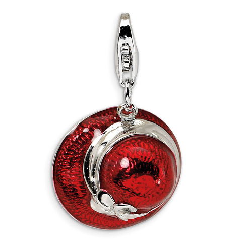 Sterling Silver 3D Enameled Red Hat Charm with Lobster Clasp