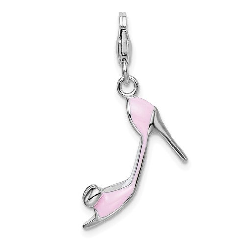 Sterling Silver 3-D Pink Enameled Bow-top High Heel Charm